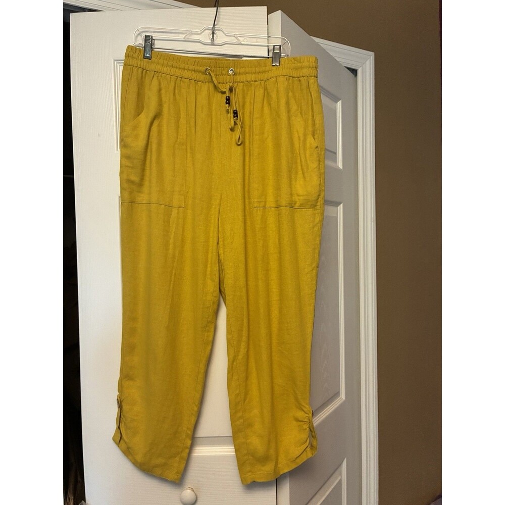 Jules & Leopold Cropped Linen Blend Women’s Pants Size XL Pull On Button Hem